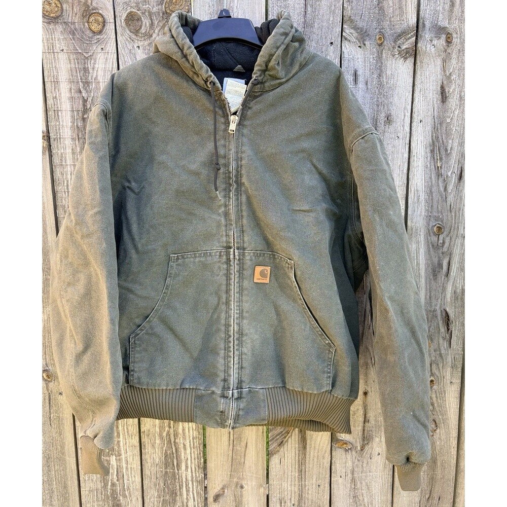 Vintage Carhartt Green Canvas Jacket Hooded Full Zip Men’s Size 2XL  J130 MOS
